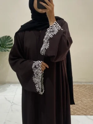 Embroidered Sleeves Abaya in Brown Beauty